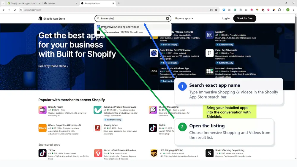 Find the Shopify app