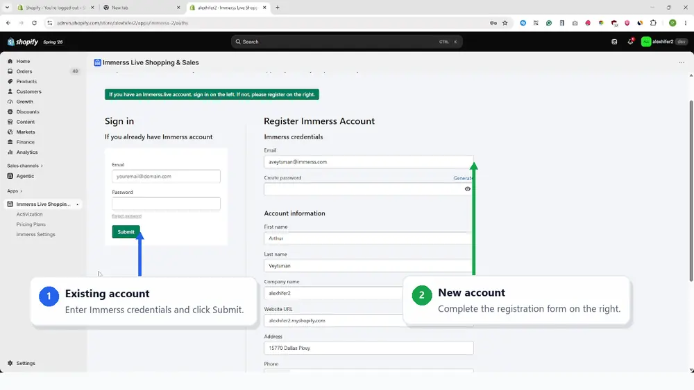 Connect your Immerss account